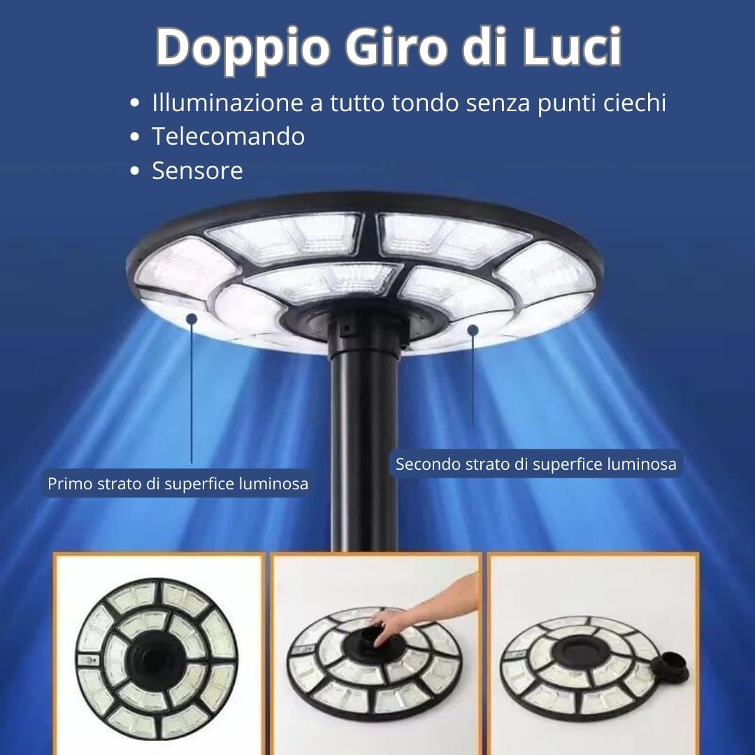 Lampione Solare Led Esterno, Lampione da Giardino 1200 Watt