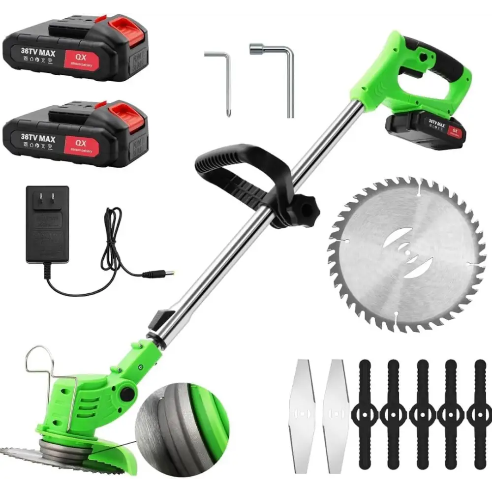 Decespugliatore a Batteria, Tagliabordi Elettrico 24V con 2 Batterie e Lame Metalliche