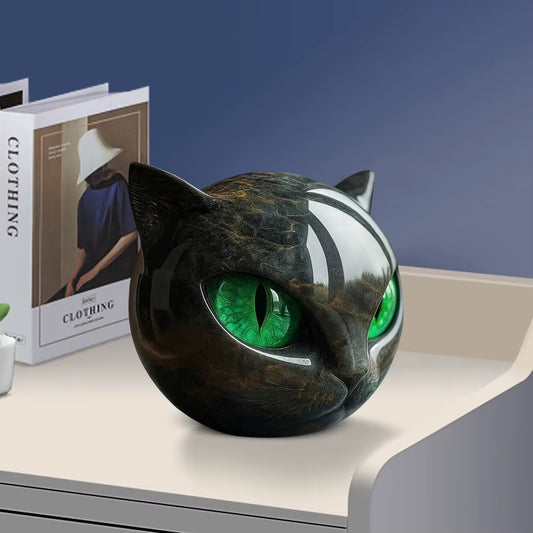 Luxury Black Cat Stone Sculpture Healing Stone Cat Head Sculpture for Home Decor