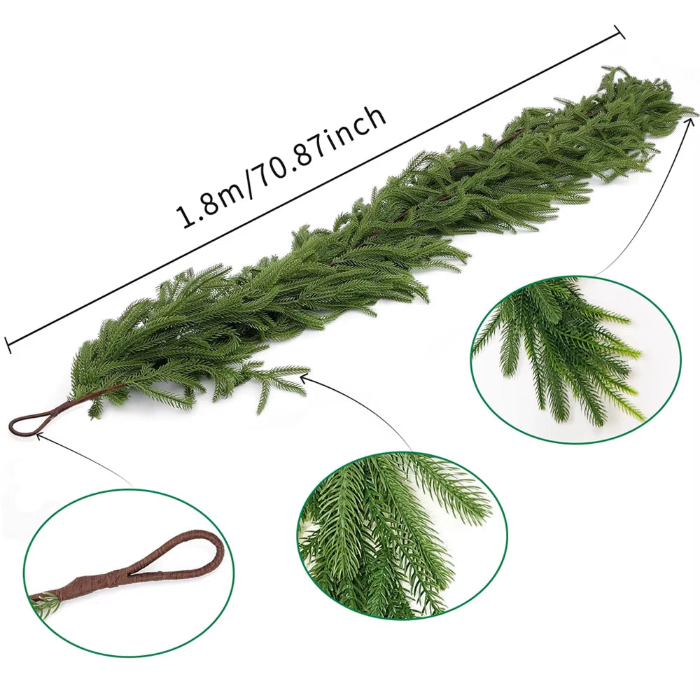 180Cm Christmas Garlands Norfolk Pine Garland Artificial Plants Faux Greenery Vine for Home Table Xmas Party Festival Decoration