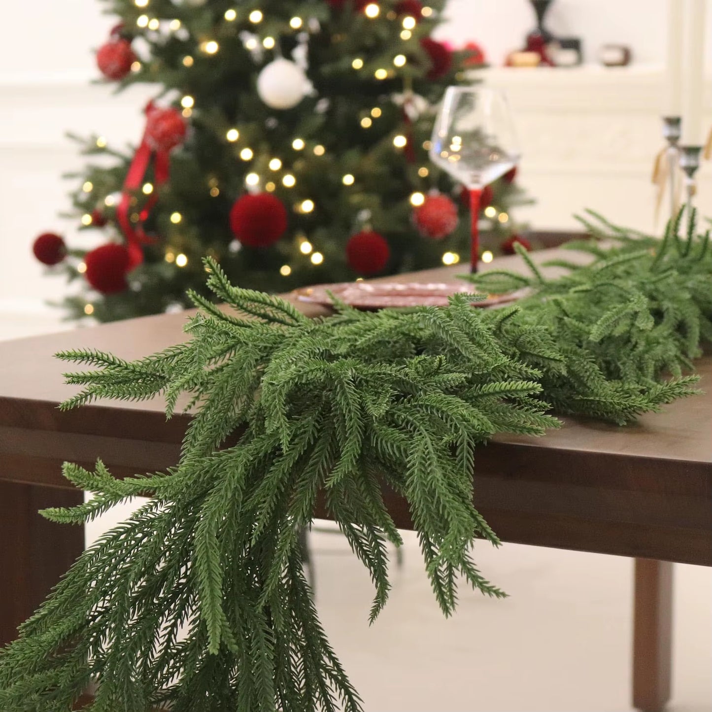 180Cm Christmas Garlands Norfolk Pine Garland Artificial Plants Faux Greenery Vine for Home Table Xmas Party Festival Decoration